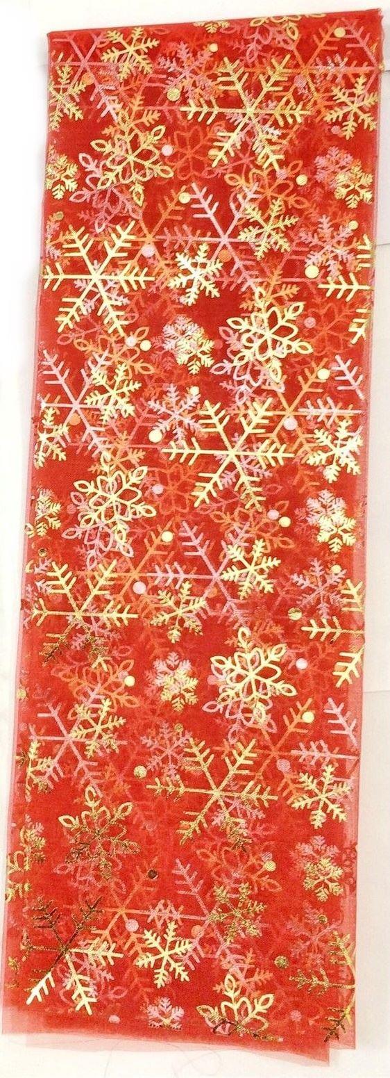RED CHRISTMAS SNOWFLAKE SHEER TABLE RUNNER DECORATION. DP54245 RED